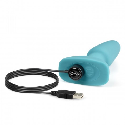 Голубая вибропробка с ротацией шариков RIMMING REMOTE CONTROL PLUG TEAL - 15,2 см.