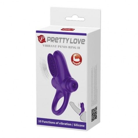 Фиолетовое эрекционное виброкольцо в клиторальной щеточкой Vibrant Penis Ring II